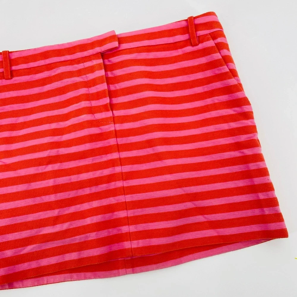 J. Crew Skirt Womens 10 Pink Orange Striped Cotton Blend Mini Skirt